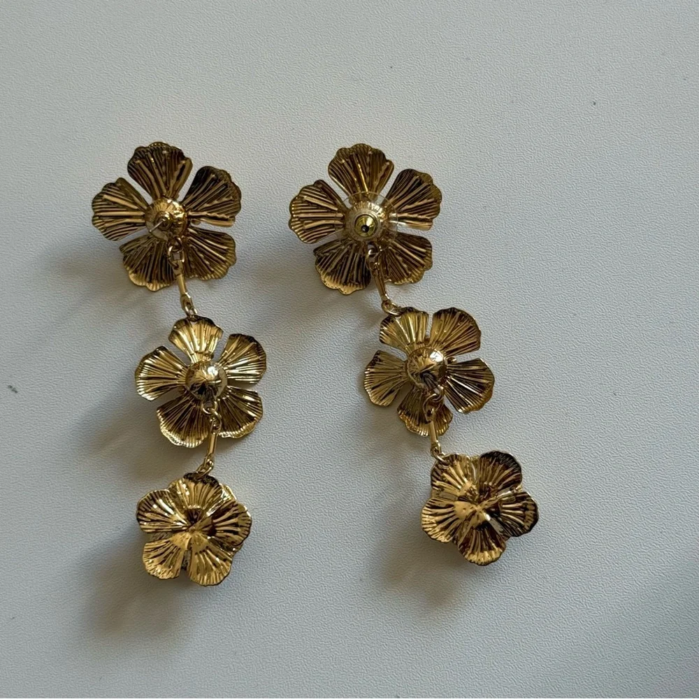 Gold Floral Drop Earrings - Picture 4 of 5